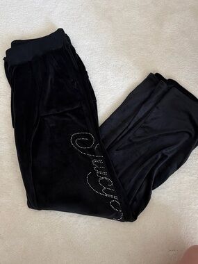 Juicy Couture Black Velour Rhinestone Script Track Pants